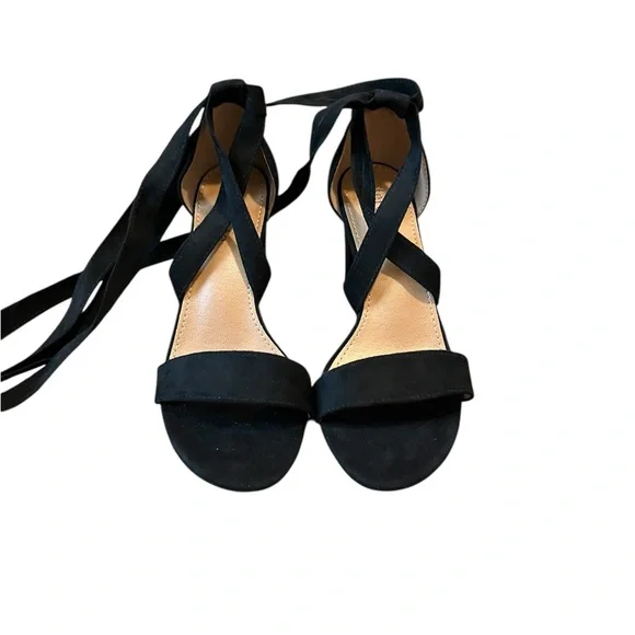 New-Elegant Black Heels Lace up Ribbon Tie Strappy Sandals Size: 7 - Picture 6 of 10